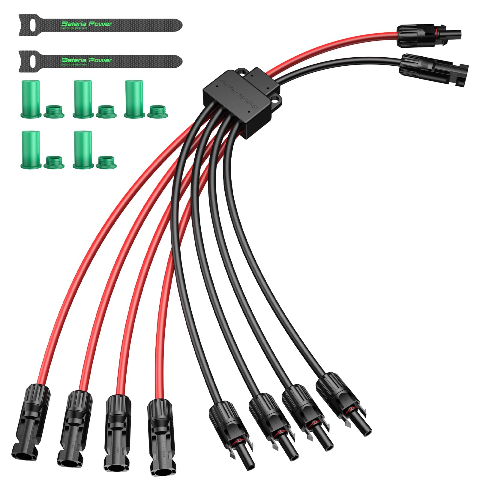 Bateria Power Solar Connectors for 2 Solar Panels, IP68 Waterproof Solar Panel Connectors Splitter, 4 to 2 Y Branch Parallel Adapter for Solar Cable Extension