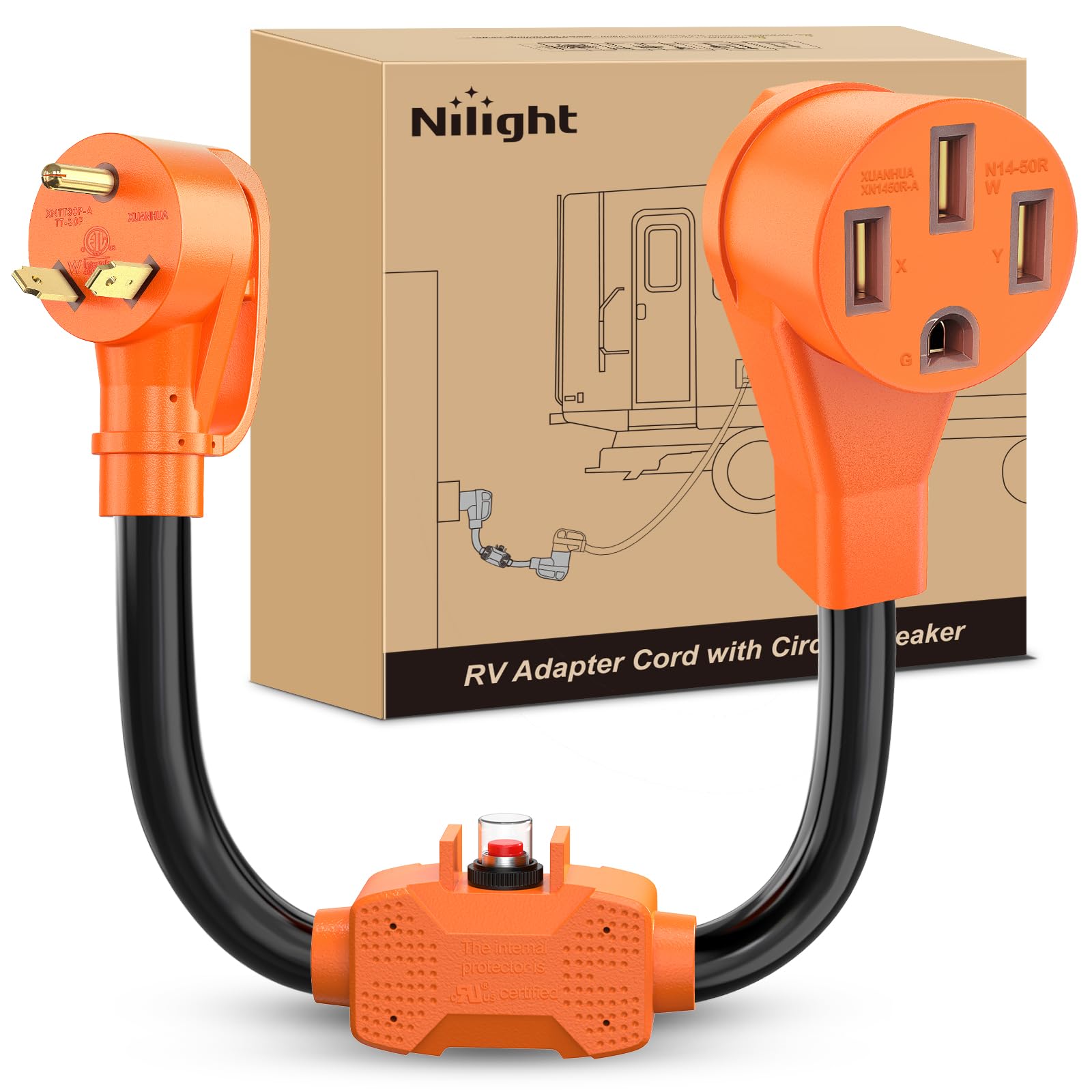Nilight EV Adapter Cord 30 Amp to 50 Amp 4 Prong Pure Copper New Dryer Outlet to EV Plug Conversion Heavy Duty 10 Gauge Wire Nema 14-30P to 14-50R 30M/50F for Level 2 EVs Using