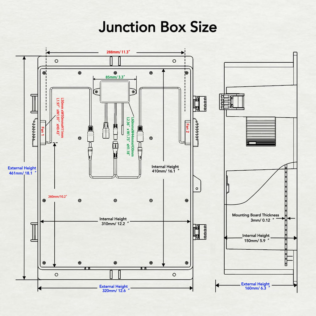 Akwscyby Outdoor Electrical Box, Waterproof Electrical Junction Box IP65 ABS Plastic Enclosure with Fan & Thermostat, Mounting Plate and Hinged Lid (18.1" Hx 12.5" L x 6.3" W)