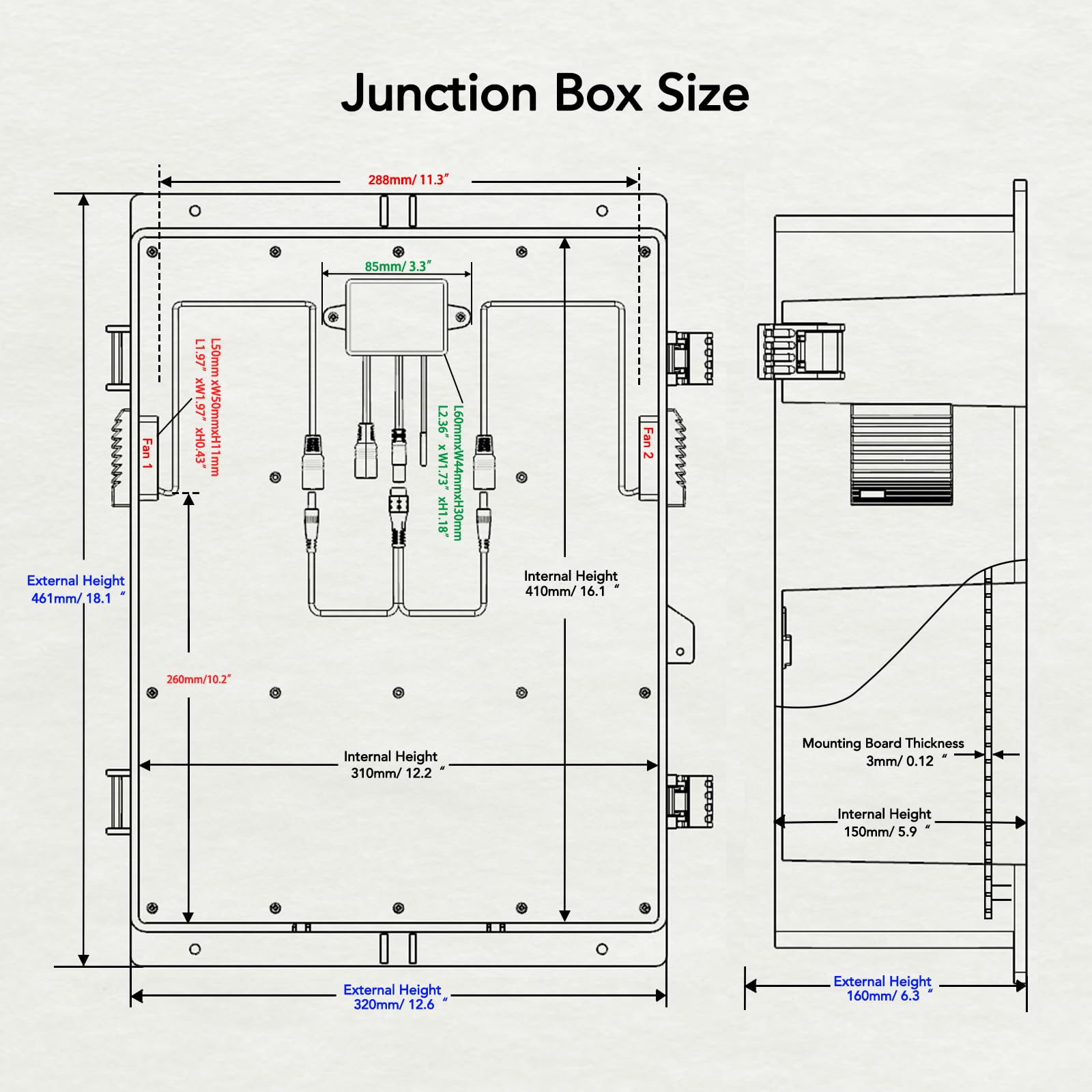 Akwscyby Outdoor Electrical Box, Waterproof Electrical Junction Box IP65 ABS Plastic Enclosure with Fan & Thermostat, Mounting Plate and Hinged Lid (18.1" Hx 12.5" L x 6.3" W)