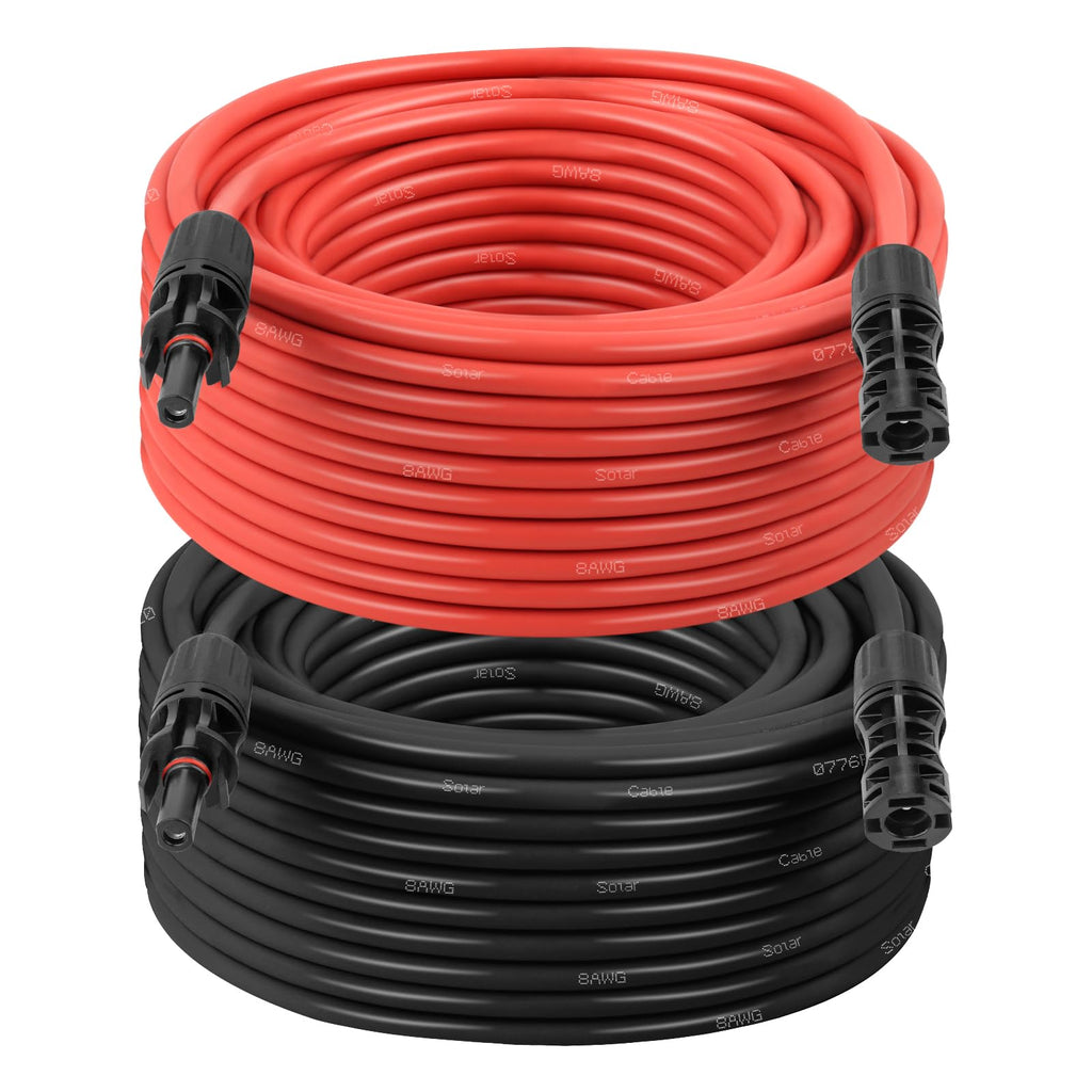 10AWG Solar Extension Cable 2FT – 2 Pack Red & Black PV Wire with Solar Connectors, 84-Strand Tinned Copper, Dual XLPE Insulated, Outdoor UV-Resistant Cable for RV, Inverter, Battery