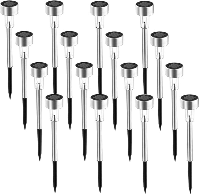 SOLPEX 16 Pack Solar Outdoor Lights Pathway, Stainless Steel Solar Lights Outdoor Waterproof,LED Landscape Lighting Walkway for Landscape/Patio/Lawn/Yard/Driveway-Cold White Hover Image