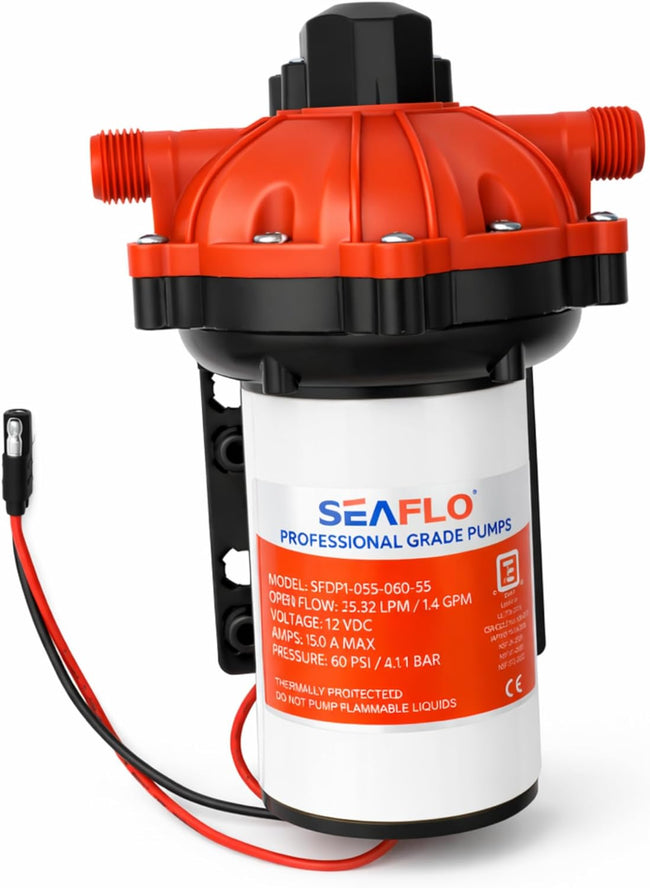 SEAFLO 55 Series 12V RV Water Pump 5.5 GPM 60 PSI Diaphragm Pump Heavy Duty Pressure Switch Built In Bypass Self Priming Quiet High Flow RV Marine Off Grid Freshwater System 4-Year Warranty Main Image