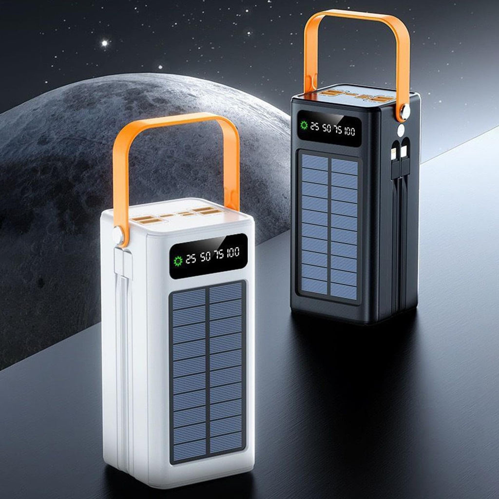 Solar Portable Charger, 120w Power Bank, Fast Charge with Built‑in Cables, Survival Gear with Led Light, Outdoor Accessory, High Capacity 50000mah Device for Camping Fishing Backpacking Road Trip