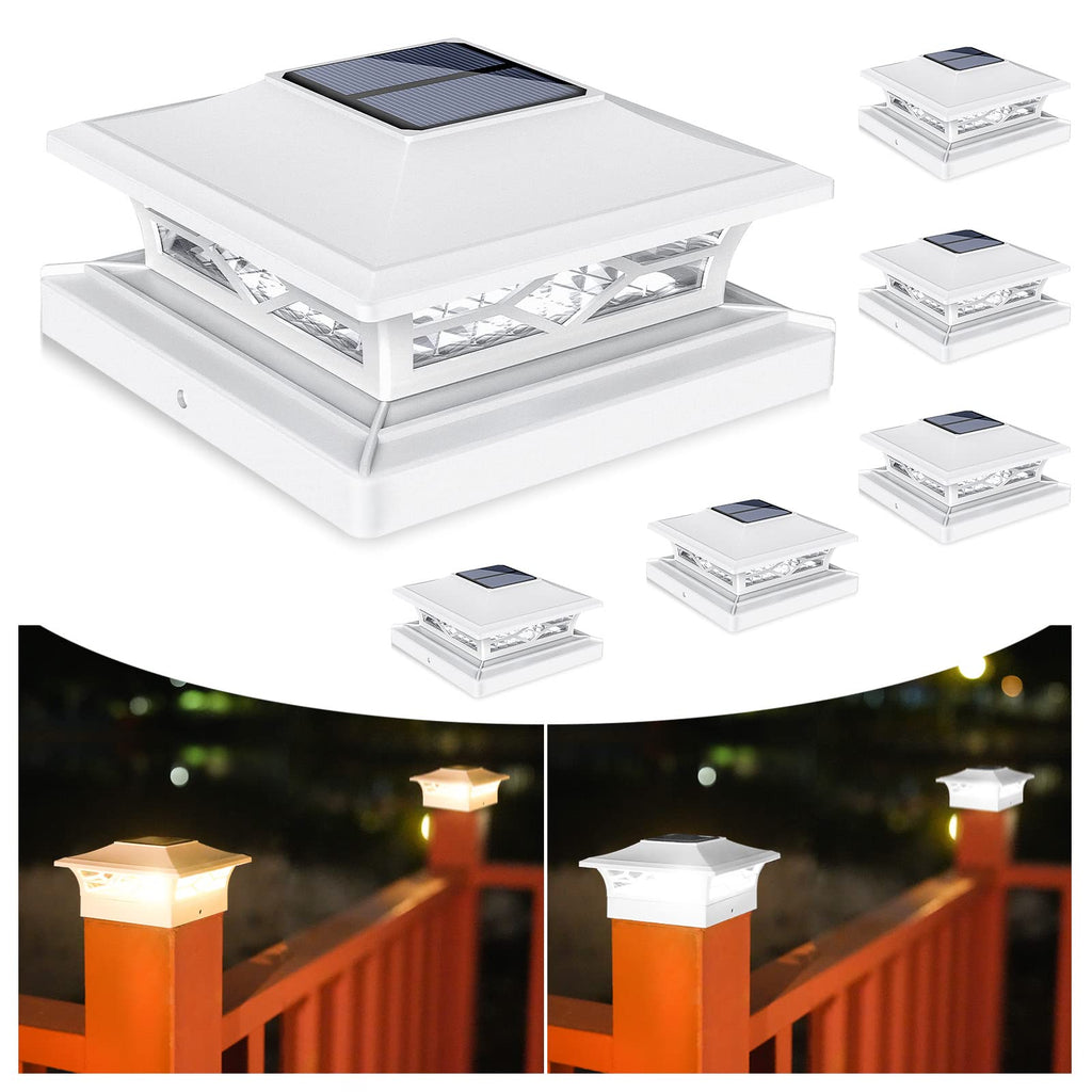 VOLISUN Solar Post Cap Lights: 8 - Pack Outdoor Deck Post Cap Lights White for Dock Fence Waterproof 2 Color Modes,4x4/6x6 Wooden/Vinyl Posts
