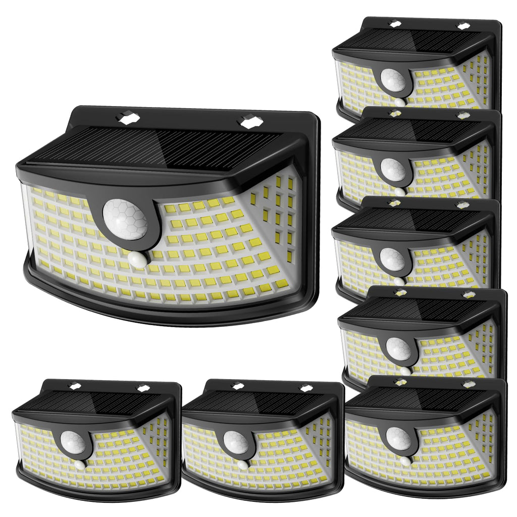 Aootek New Solar Motion Sensor Lights 120 LEDs with Lights Reflector,270° Wide Angle, IP65 Waterproof, Step Lights for Front Door, Yard, Garage, Deck (Black, Daylight White, 6-Pack)