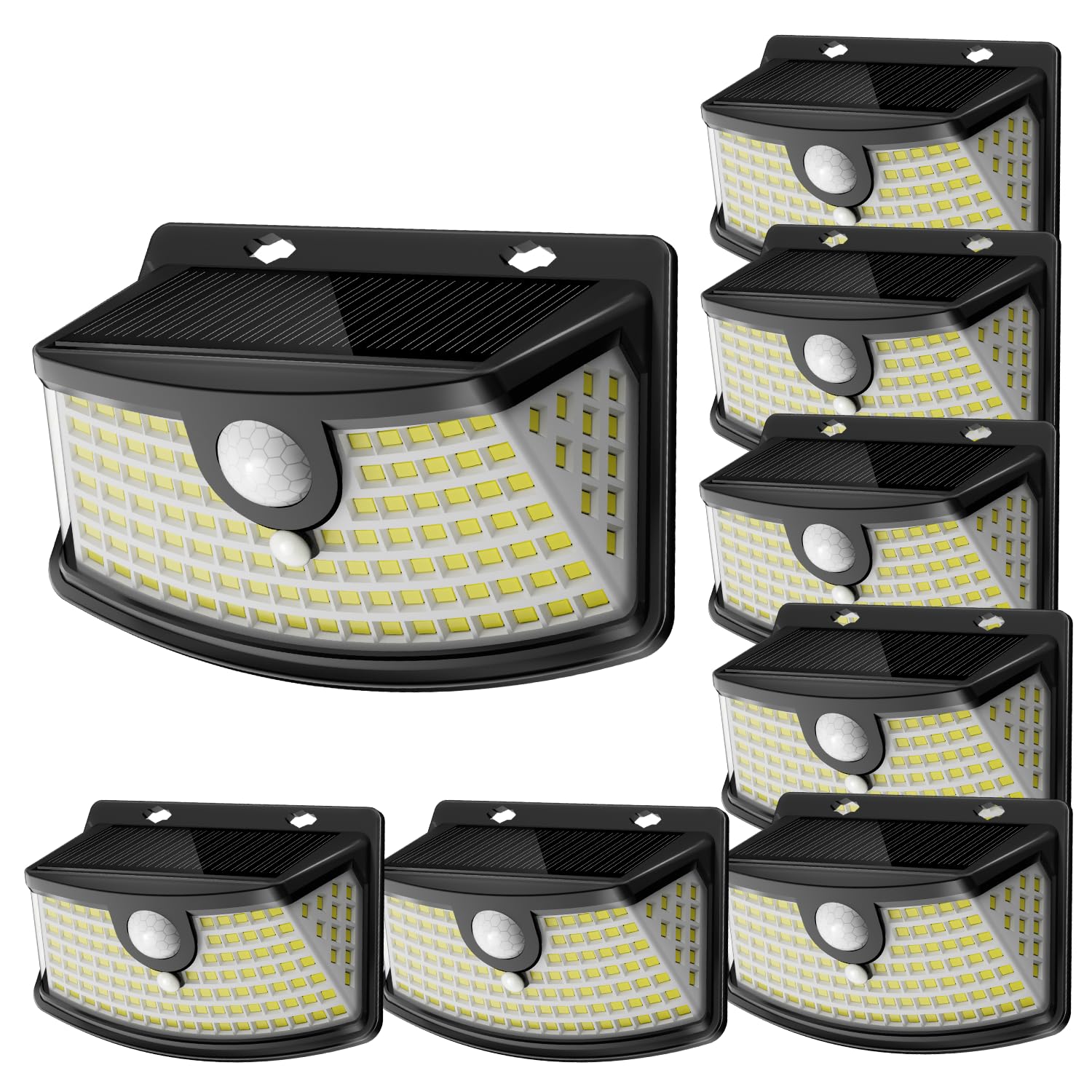 Aootek New Solar Motion Sensor Lights 120 LEDs with Lights Reflector,270° Wide Angle, IP65 Waterproof, Step Lights for Front Door, Yard, Garage, Deck (Black, Daylight White, 6-Pack)