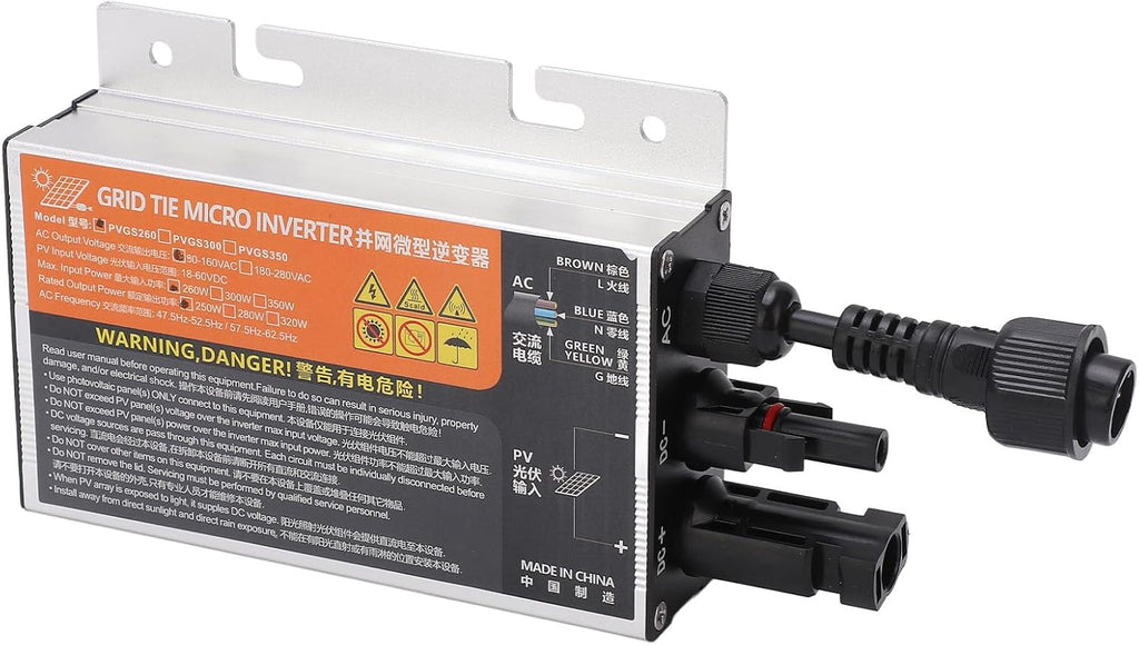 Solar PV Micro Inverter 260W, 18-60V to 120V 230V Grid-Tie Inverter for Home Solar Power System, Compact Aluminum Alloy Microinverter with IP55 Rating