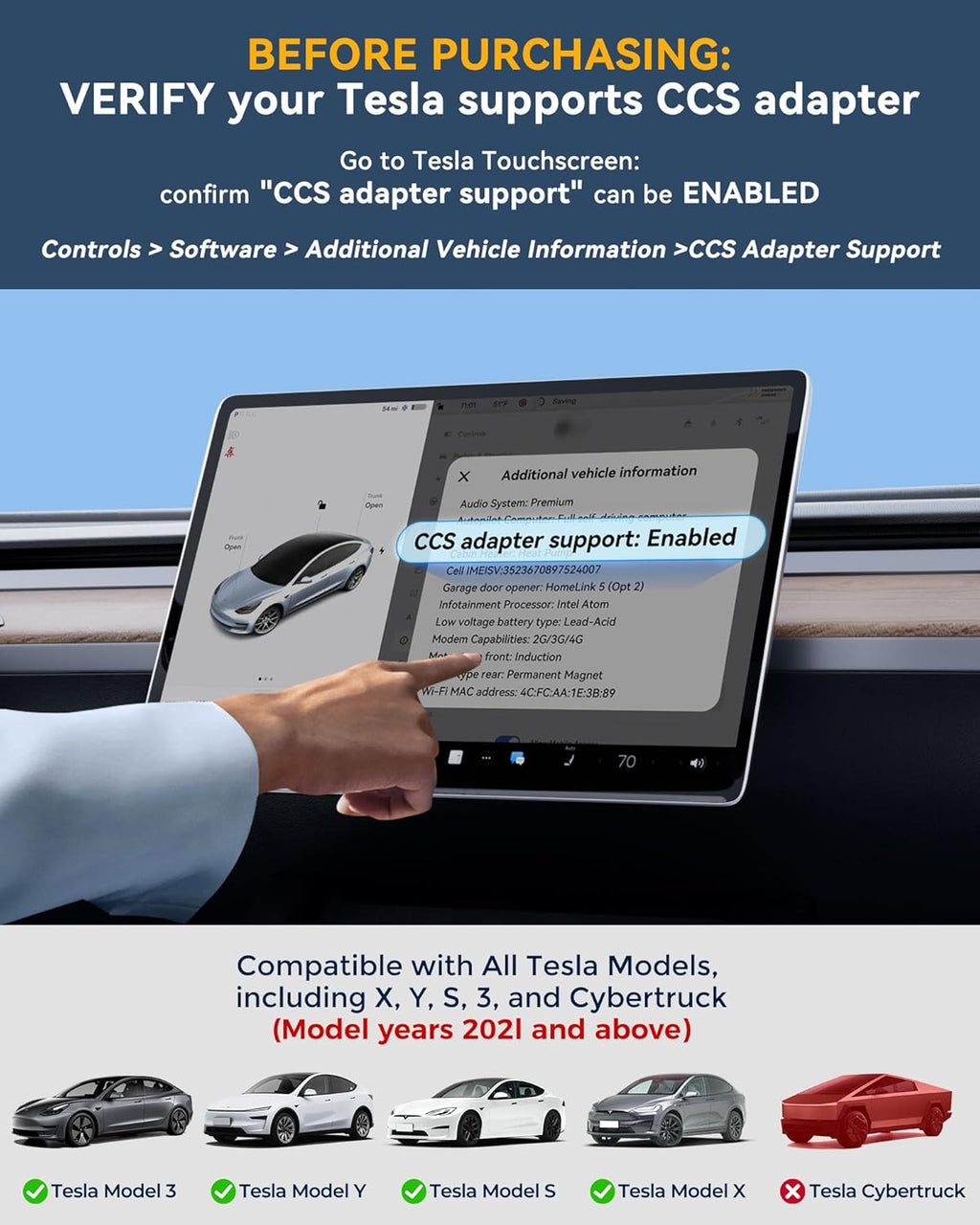 Ecogenix Upgraded 2In1 CCS & J1772 to Tesla Adapter, 250KW Fast CCS1 to Tesla Charging Adapter, Fit for 2021-2026 Tesla Model Y, 3, S, X, Compatible with CCS1& J1772 Level 1 2 3 Charging Stations