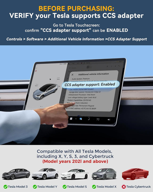 Ecogenix Upgraded 2In1 CCS & J1772 to Tesla Adapter, 250KW Fast CCS1 to Tesla Charging Adapter, Fit for 2021-2026 Tesla Model Y, 3, S, X, Compatible with CCS1& J1772 Level 1 2 3 Charging Stations Main Image