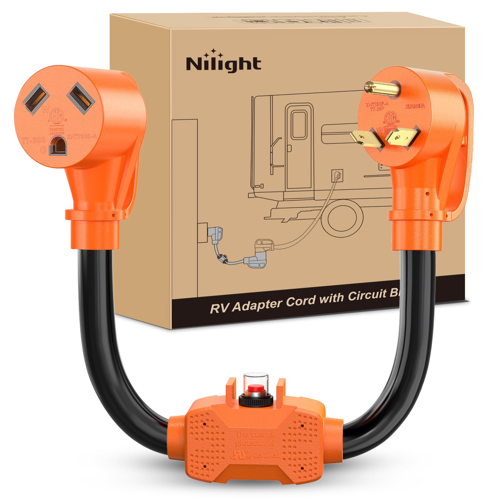 Nilight EV Adapter Cord 30 Amp to 50 Amp 4 Prong Pure Copper New Dryer Outlet to EV Plug Conversion Heavy Duty 10 Gauge Wire Nema 14-30P to 14-50R 30M/50F for Level 2 EVs Using