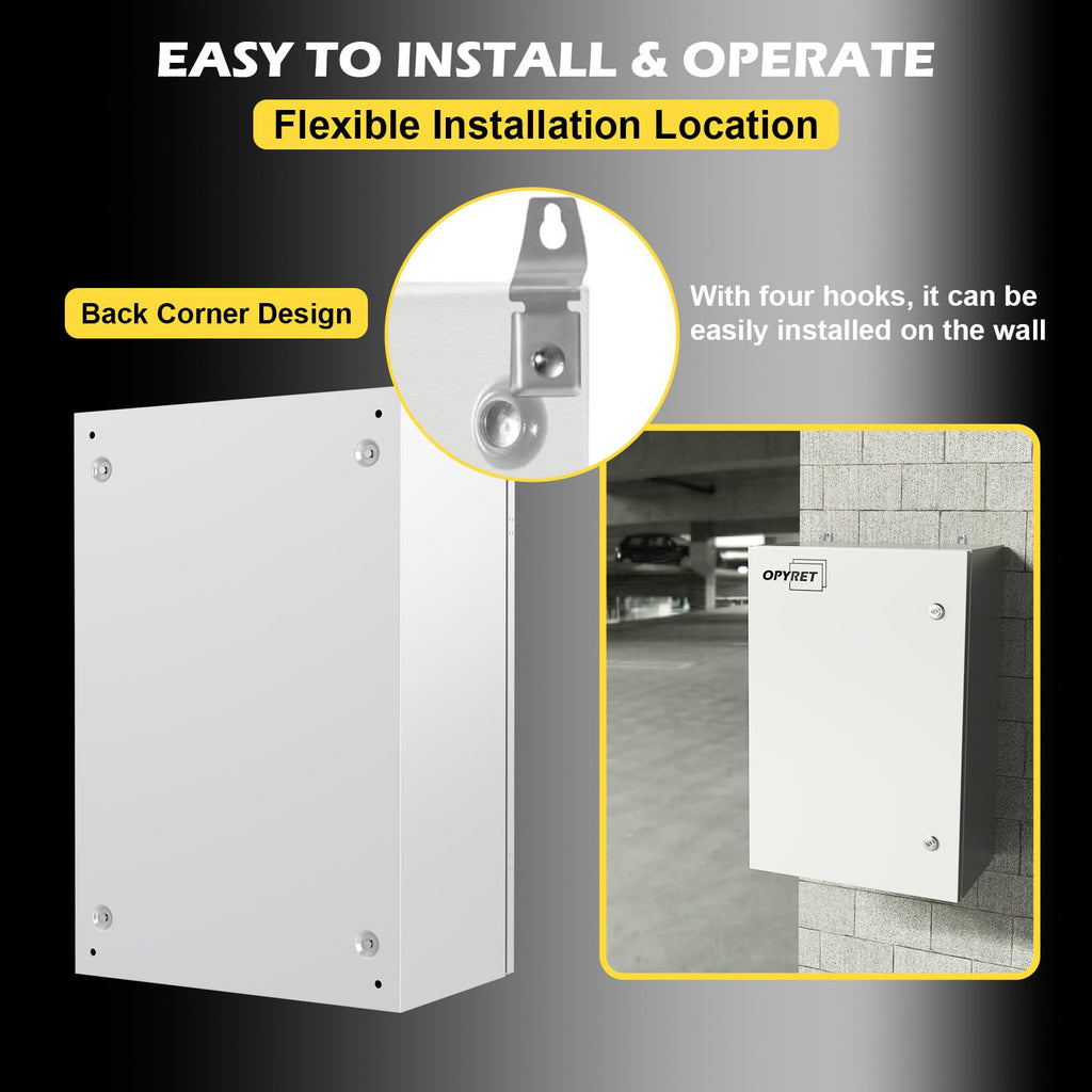 OPYRET Electrical Junction Box, 24"x16"x10" NEMA Steel Enclosure IP66 Waterproof & Dustproof Outdoor/Indoor Electrical Project Box with Mounting Plate
