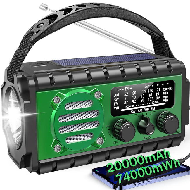 Aivica 20000mah Emergency Radio, SW/NOAA/AM/FM Weather Radio, Solar Powered Hand Crank Chager with Bige Batery Powered,Portable,Cellphone Charge,SOS,Flashlight for Emergency/Home Hover Image