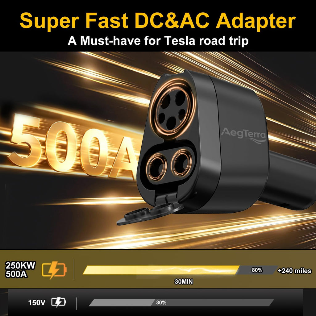 Upgraded 2in1 CCS1 & J1772 to NACS(Tesla) Adapter, Max 250KW 500A/AC Fast Charging/Level 1/2/3Chargers for Tesla Model 3/Y/S/X/Cybertruck,Works with Electrify America/ChargePoint/EVgo
