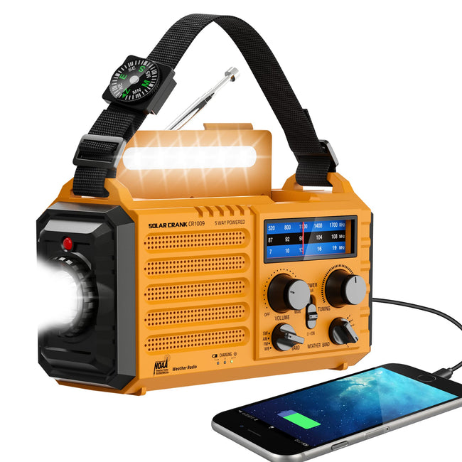 Eoxsmile Emergency Radio with NOAA Weather Alert, 5000mAh Solar Hand Crank Portable AM/FM Shortwave Radio, Rechargeable Battery Powered, USB Charger, Flashlight, SOS Alarm for Home Outdoor Survival Hover Image