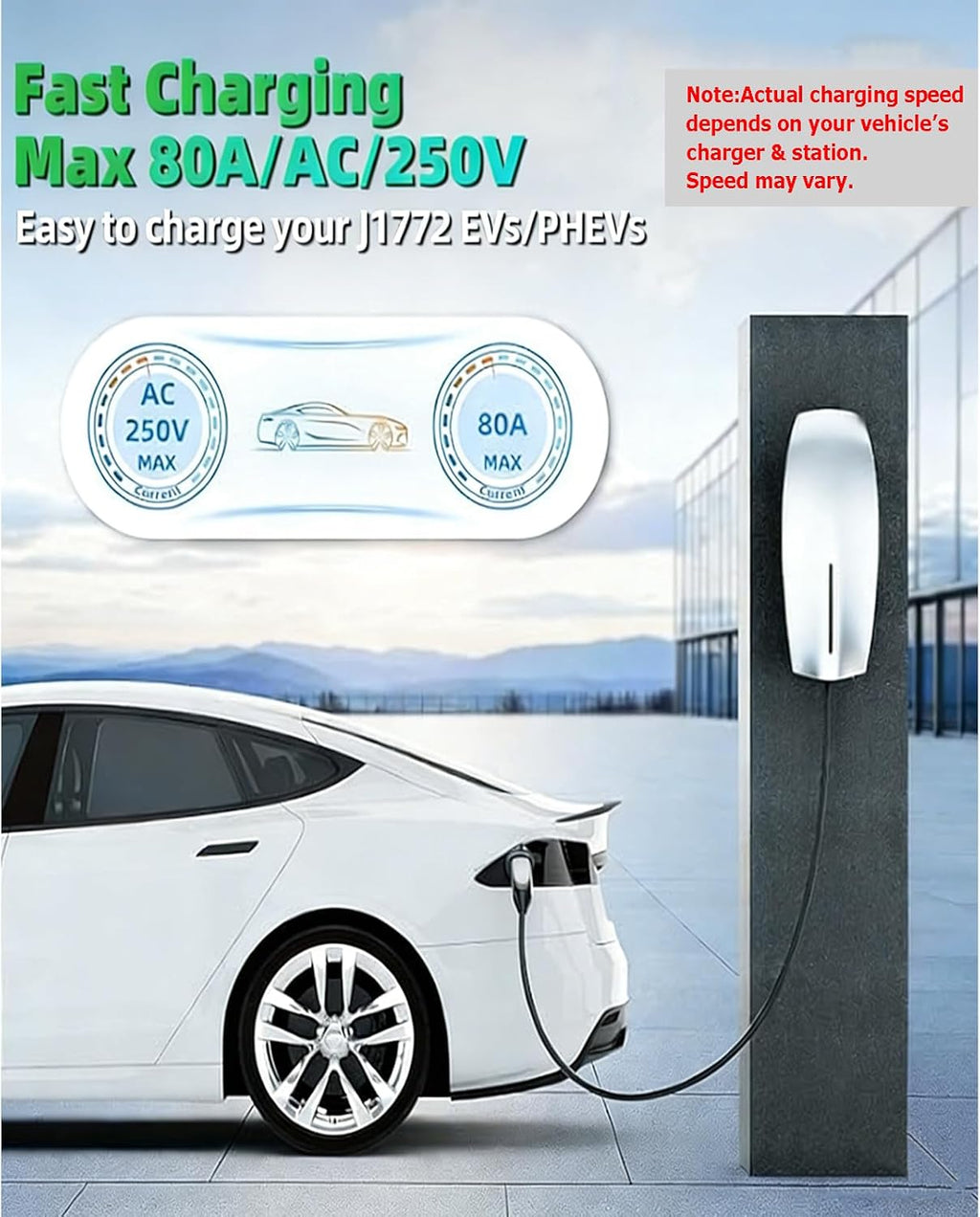 Nacs to J1772 Adapter, Portable Tesla to J1772 Adapter with Fixed Lock Works IP65, Max 80A 250V Converter Compatible with Nacs Wall Mobile Connector Target Chargers for All J1772 EVs Black