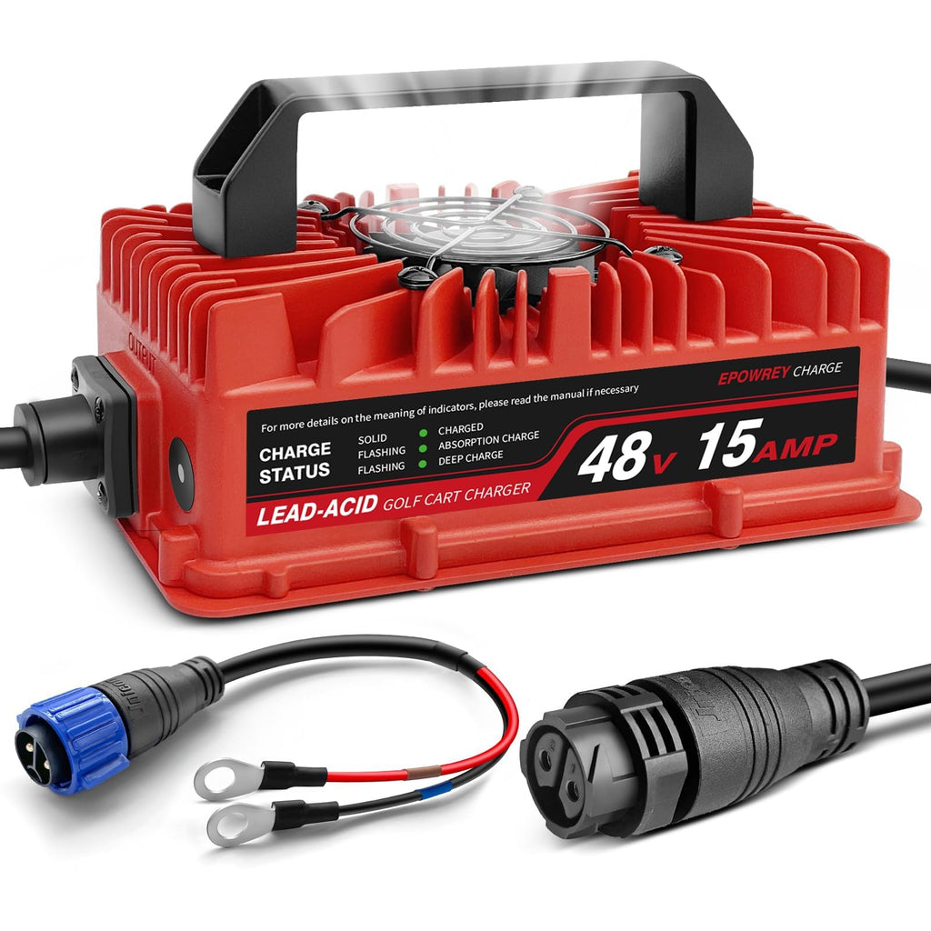 EPOWREY 15 AMP 48 Volt Golf Carts Battery Charger for Club Car 3-Pin Round Plug,for Lead Acid Battery