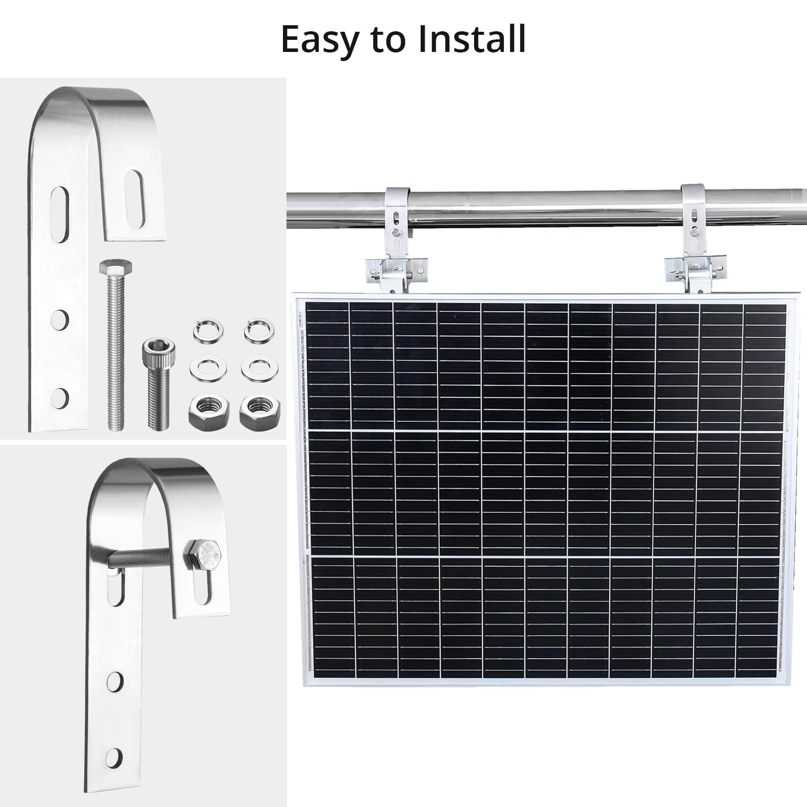 Anbte 4PCS Solar Panel Mounting Brackets for Balcony, Stainless Steel Universal PV Module Hooks, Anti-Corrosion Solar Panel Mounting Kit for Balcony, Flat Roof, Garage Roof, Silver