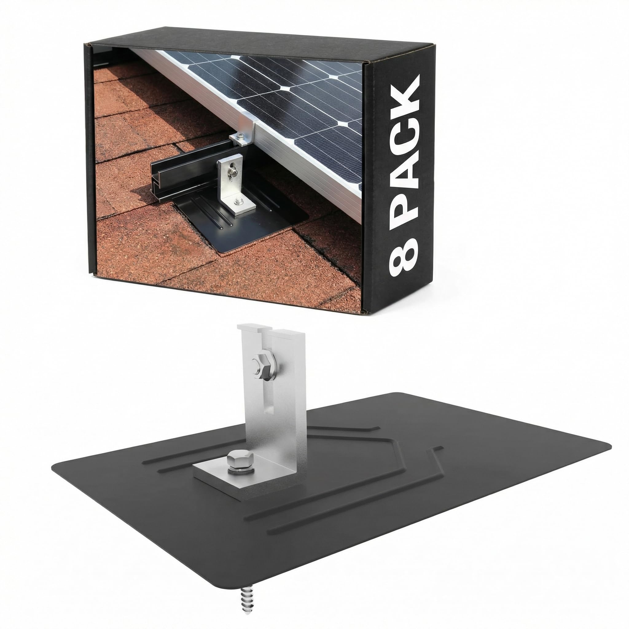 Otoolling 12 Pack Solar Racking Aluminum L Bracket with Flashing for Solar Panel Mounting PV Module Roof Racking Kit for Asphalt Shingle Composition Roofs Waterproof with EPDM Gasket Hardware(12inch)