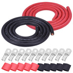 iGreely 4 AWG Gauge Wire Pure Copper Welding Battery Cable for Vehicle Solar,10Ft Black+10Ft Red Flexible OFC Cables with 5pcs of 5/16" & 5pcs 3/8" Copper Lug Terminal Connector Heat Shrink Tubing