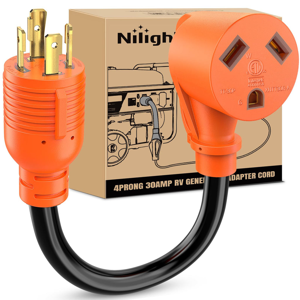 Nilight EV Adapter Cord 30 Amp to 50 Amp 4 Prong Pure Copper New Dryer Outlet to EV Plug Conversion Heavy Duty 10 Gauge Wire Nema 14-30P to 14-50R 30M/50F for Level 2 EVs Using