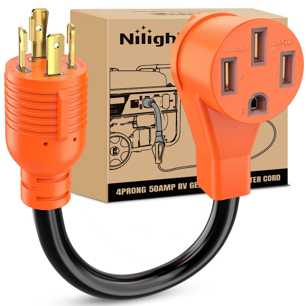 Nilight EV Adapter Cord 30 Amp to 50 Amp 4 Prong Pure Copper New Dryer Outlet to EV Plug Conversion Heavy Duty 10 Gauge Wire Nema 14-30P to 14-50R 30M/50F for Level 2 EVs Using