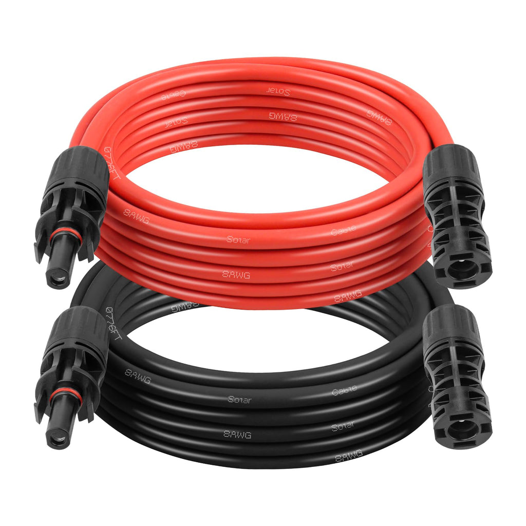 10AWG Solar Extension Cable 5FT – 2 Pack Red & Black PV Wire with Solar Connectors, 84-Strand Tinned Copper, Dual XLPE Insulated, Outdoor UV-Resistant Cable for RV, Inverter, Battery