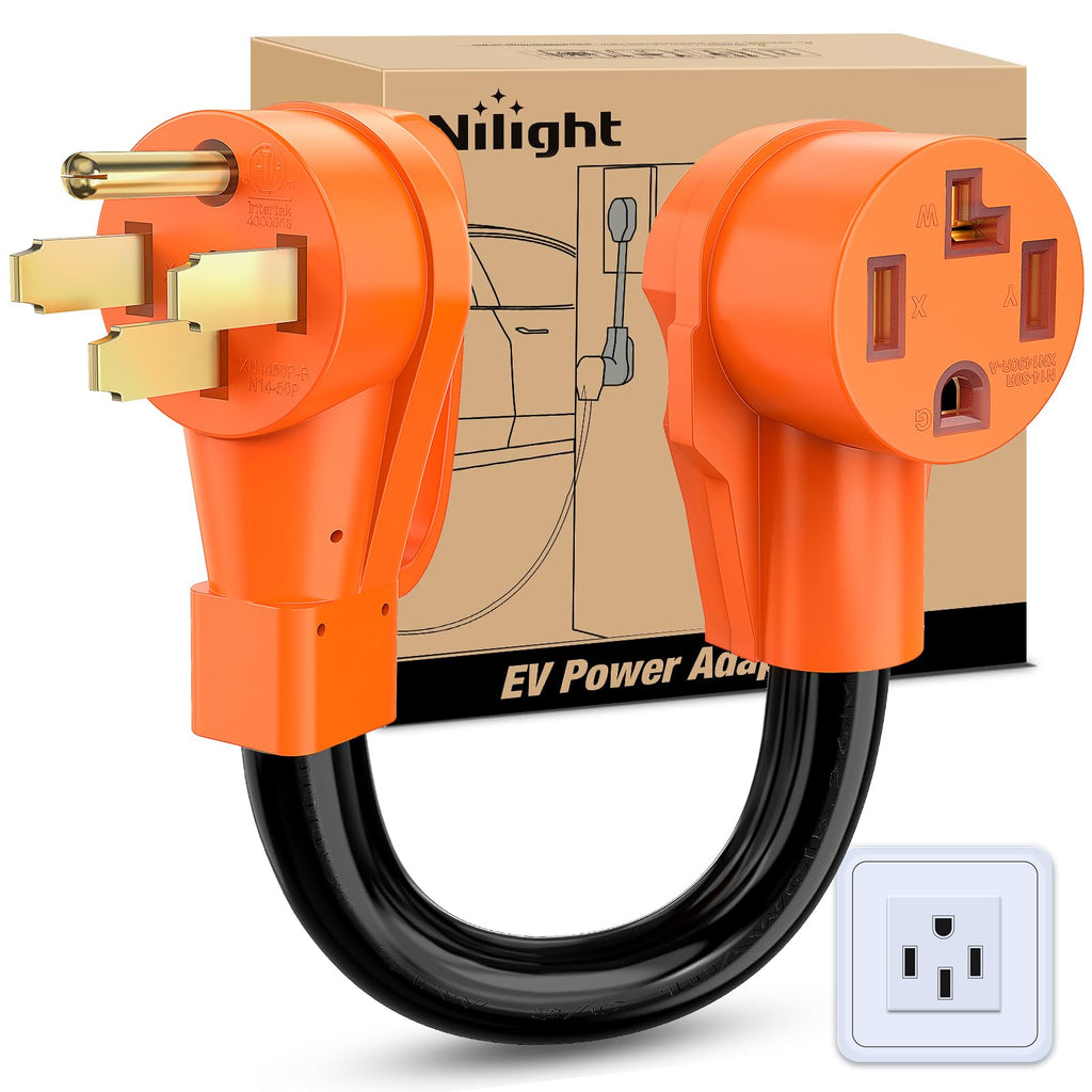 Nilight EV Adapter Cord 30 Amp to 50 Amp 4 Prong Pure Copper New Dryer Outlet to EV Plug Conversion Heavy Duty 10 Gauge Wire Nema 14-30P to 14-50R 30M/50F for Level 2 EVs Using