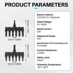 KNMIPJD Solar Panel Connector 6 to 1 T Branch Parallel Adapter, 30A 1000V 10AWG Tool-Free IP67 Waterproof Cable for Solar Panels (T Branch, 6to1(1Pairs))