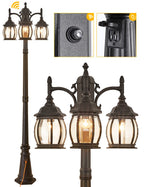 Solar Powered Outdoor Post Light 82.7" H 3-Headed Lamp Post with Dusk to Dawn Sensor Pole Street Lantern 3 Light Black Outdoor Lamp Post Lights E26 Outdoor Street Light for Pole Garden Yard