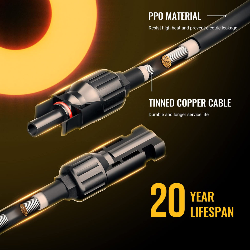 BougeRV Solar Y Branch Connectors Extra Long Solar Panel Parallel Connectors 1 to 4 Solar Cable Wire Plug Tool Kit (M/FFFF and F/MMMM)