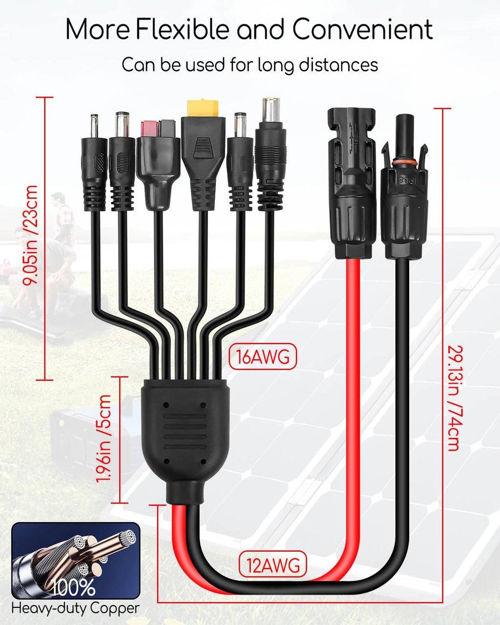 PNYZIK Upgraded 6-in-1 Solar Connector Kit 3.93Ft for Portable Motors and Solar Panels/Motors, 100CM Universal Solar Adapter Connecting Harness with Female and Male Connectors, 1 Pc