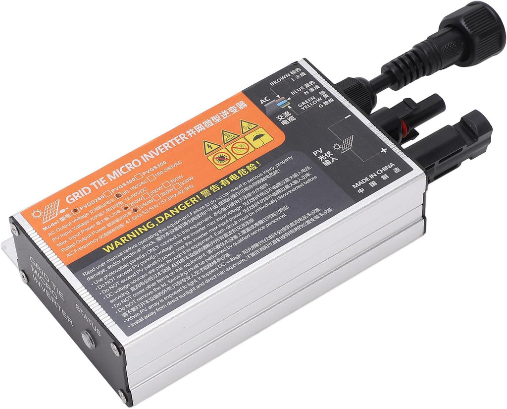 Solar PV Micro Inverter 260W, 18-60V to 120V 230V Grid-Tie Inverter for Home Solar Power System, Compact Aluminum Alloy Microinverter with IP55 Rating