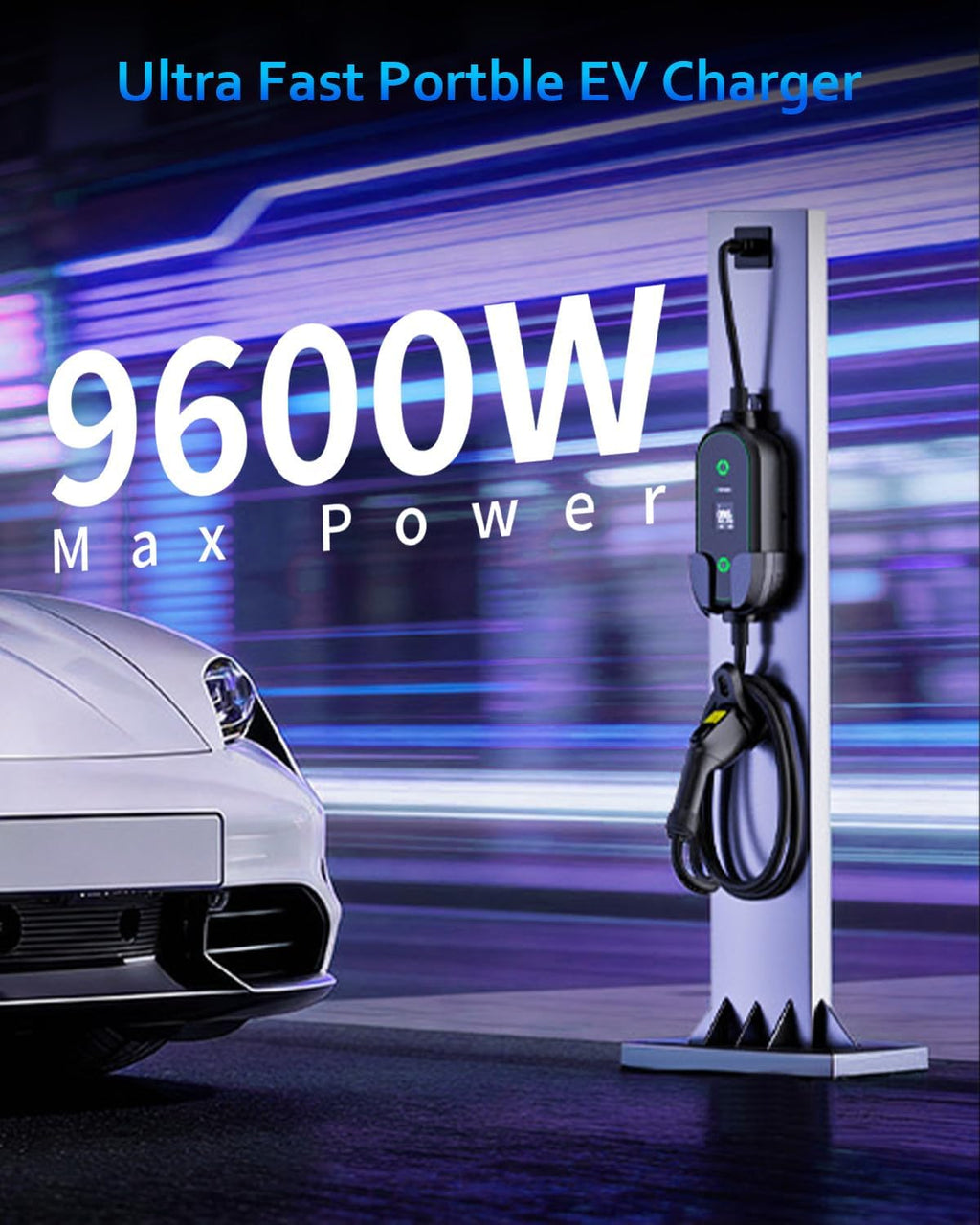 40A Fast Level 2 EV Charger, 240V / 9.6KW Portable Electric Vehicle Charging Stations, Home Electric Car Charger with 25FT Extension Cable, NEMA 14-50 Plug for All J1772 BEVs/PHEVs, ETL Certified