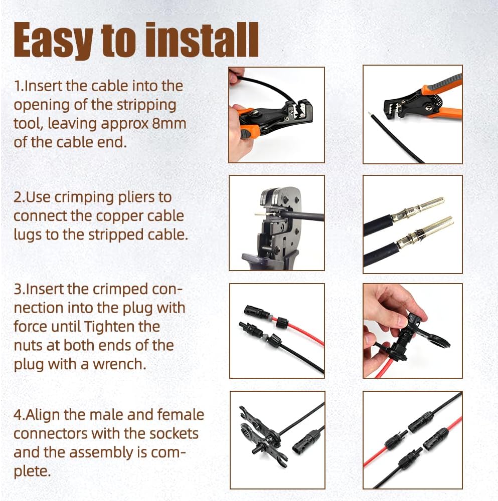 8AWG Solar Panel Extension Cable,1500V IP68 Solar Wire with PV Female and Male Connector, Great for RV, Home, Boat & Solar Panel Systems(20Ft)