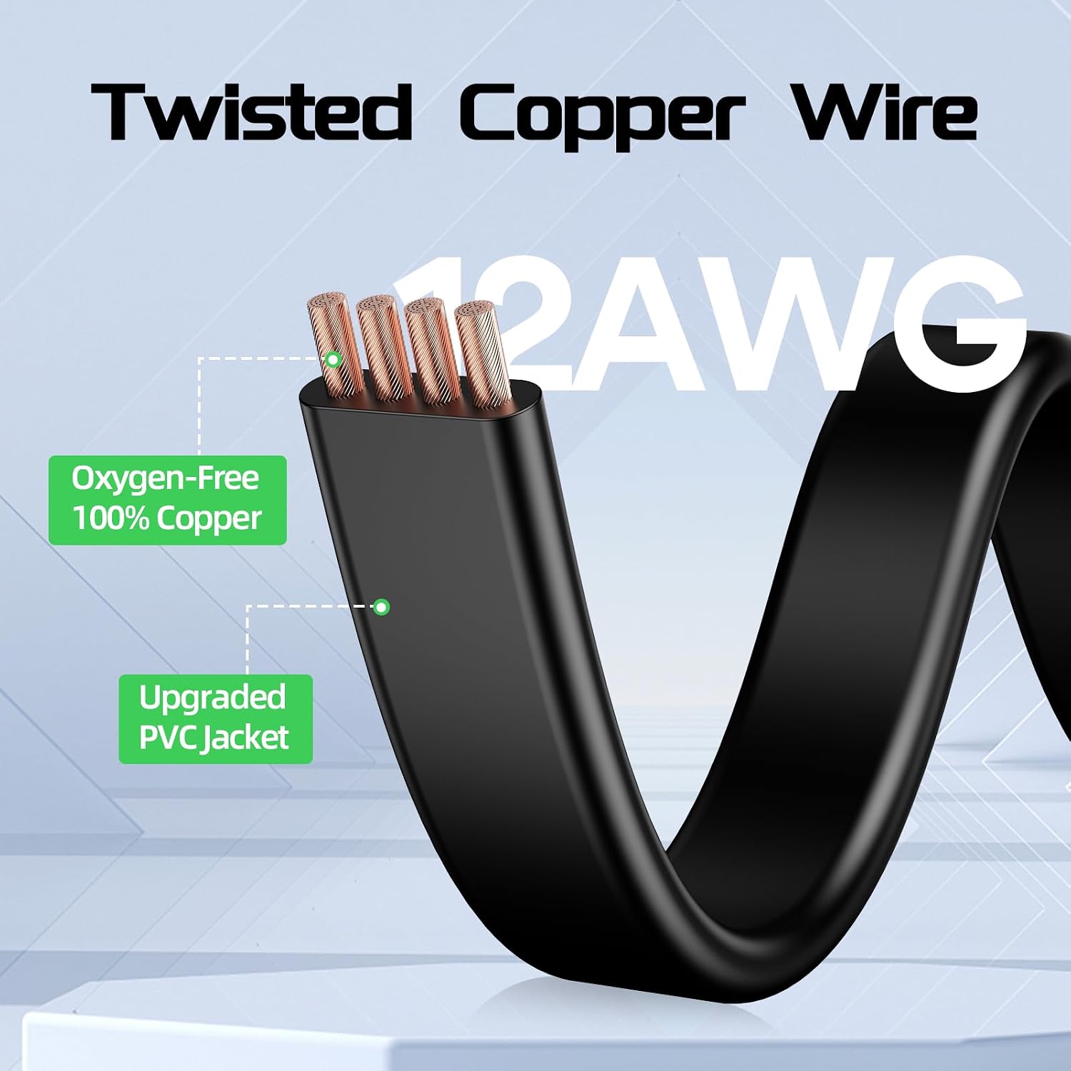 Bateria Power 10FT 12AWG Solar Panel Extension Cable, 12 Gauge 4mm² PV Flat Wire with Female & Male Waterproof Connectors for RV, Photovoltaic Systems