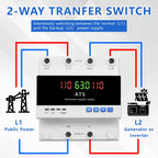 CXCESNS 63A AC110V Automatic Transfer Switch with LED Display,ATS Dual Power Changeover Switch Over/Under Voltage & Overcurrent Protection 50/60Hz for Home Generator,with Din Rail