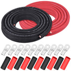 iGreely 4 AWG Gauge Wire Pure Copper Welding Battery Cable for Vehicle Solar,10Ft Black+10Ft Red Flexible OFC Cables with 5pcs of 5/16" & 5pcs 3/8" Copper Lug Terminal Connector Heat Shrink Tubing