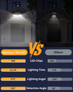 Solar Security Lights Outdoor, 466 LED 4000Lm Ultra Bright, 270° Wide Motion Sensor, IP68 Waterproof, 3 Modes Dusk-to-Dawn Solar Flood Light for Driveway Fence Garden Garage, 2-Pack