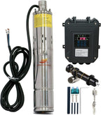 Pump 270W DC 24V Solar Water Pumps, Max head 262ft,7.9GPM Flow，3 inch Solar deep well submersible Pumps with MPPT controller （270W 24V)