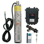 Pump 500W DC 48V Solar Water Pumps, Max head 393ft,7.9GPM Flow，3 inch Solar deep well submersible Pumps with MPPT controller float switch kits for home or farm