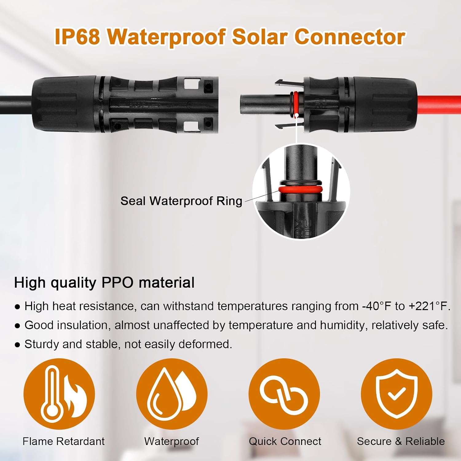 8AWG Solar Cable - 15FT Solar Panel Extension Cord 8 Gauge PV Wire with Flame Retardant Protective Sleeving Female & Male Waterproof Connector for RV, Photovoltaic Systems, Solar Panels (15 Feet)