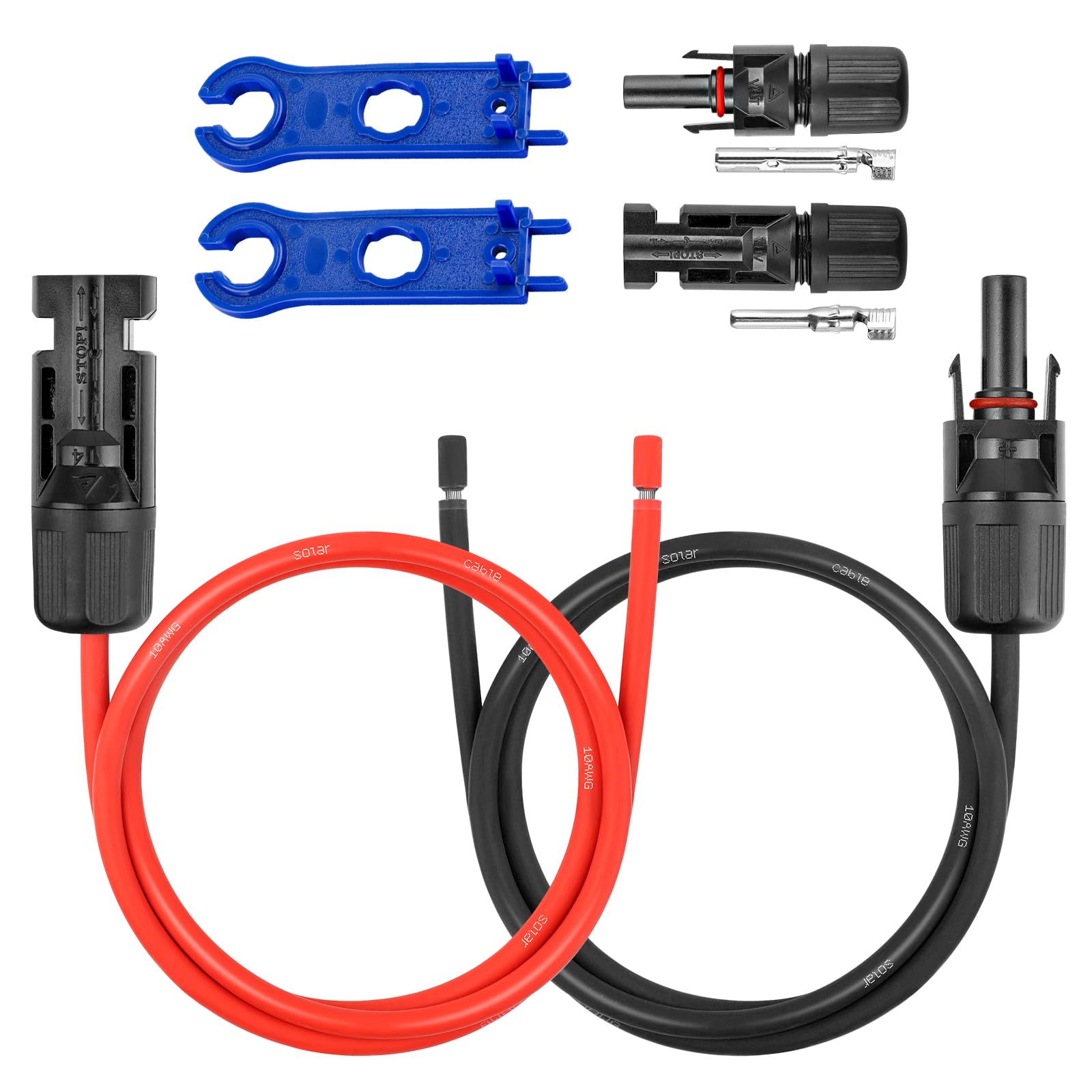 10AWG Solar Extension Panel Cable - 50FT Solar Wire with Waterproof Female and Male Connector and Solar Panel Adaptor Kit Tool PV Wire for RV, Home, Boat, Solar Panels(50feet Red + 50feet Black)