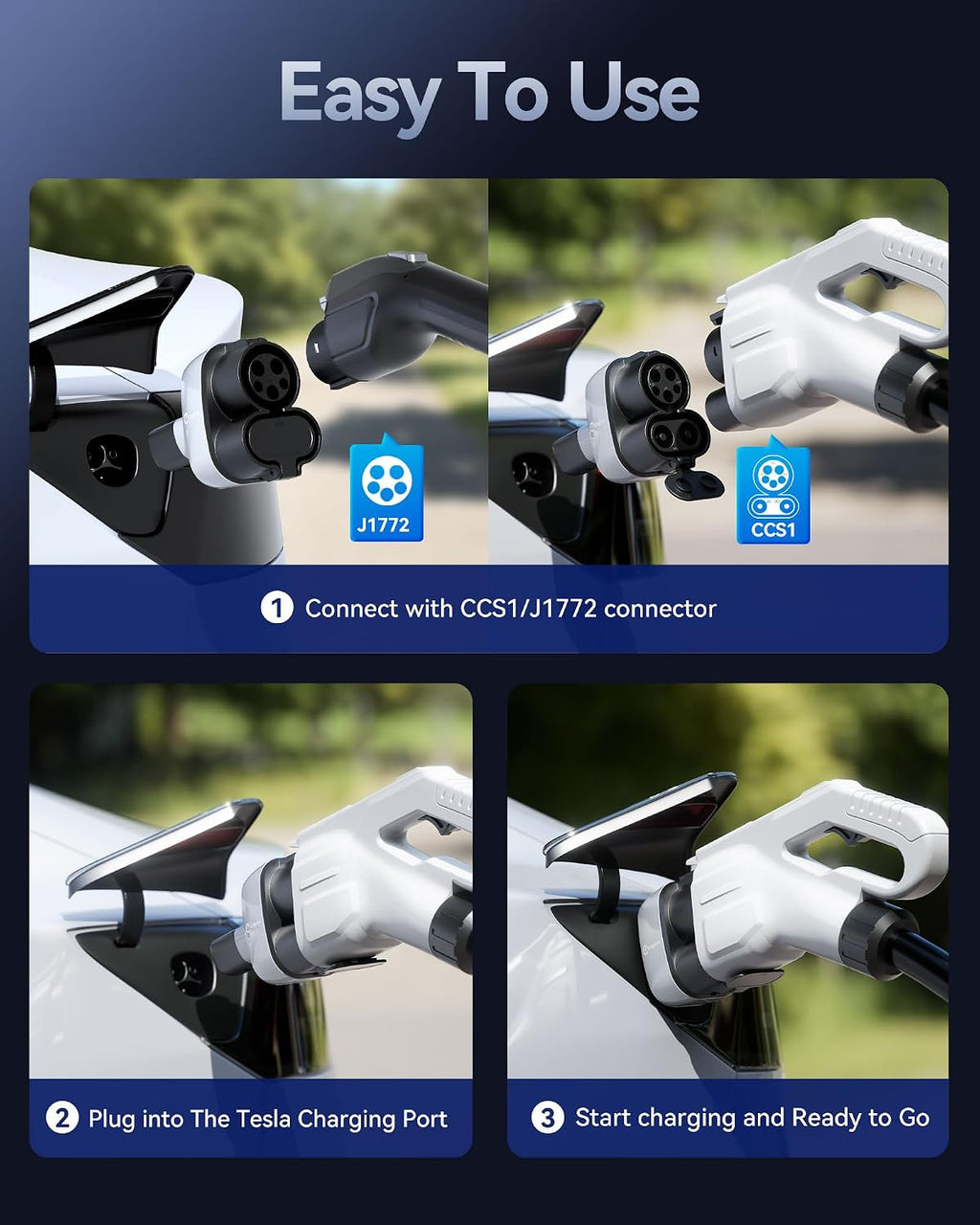 Ecogenix Upgraded 2In1 CCS & J1772 to Tesla Adapter, 250KW Fast CCS1 to Tesla Charging Adapter, Fit for 2021-2026 Tesla Model Y, 3, S, X, Compatible with CCS1& J1772 Level 1 2 3 Charging Stations