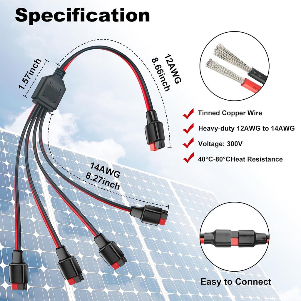 Anderson Y Splitter Cable 1 to 4 Solar Panel Branch Parallel Adapter | Compatible with GZ, High Power Pole Port Connector, for Solar Generator Power Station 18.5 Inch