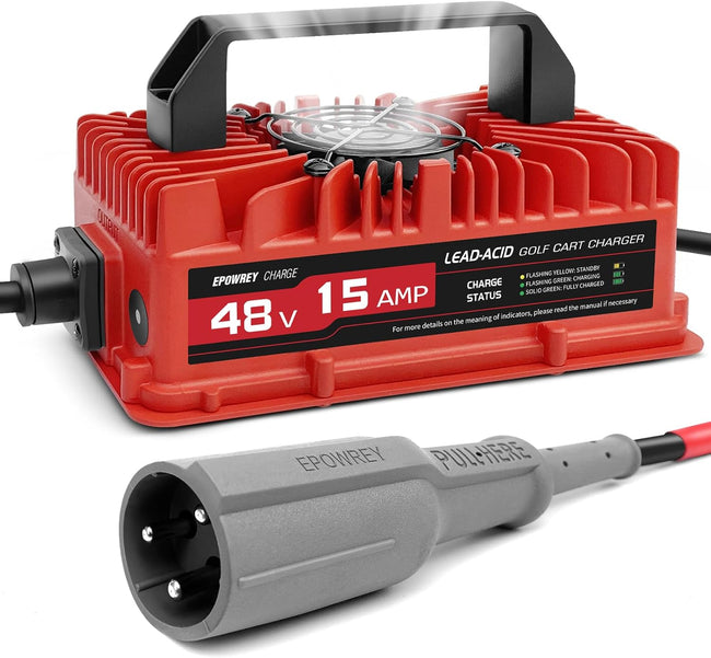 EPOWREY 15 AMP 48 Volt Golf Carts Battery Charger for Club Car 3-Pin Round Plug,for Lead Acid Battery Hover Image