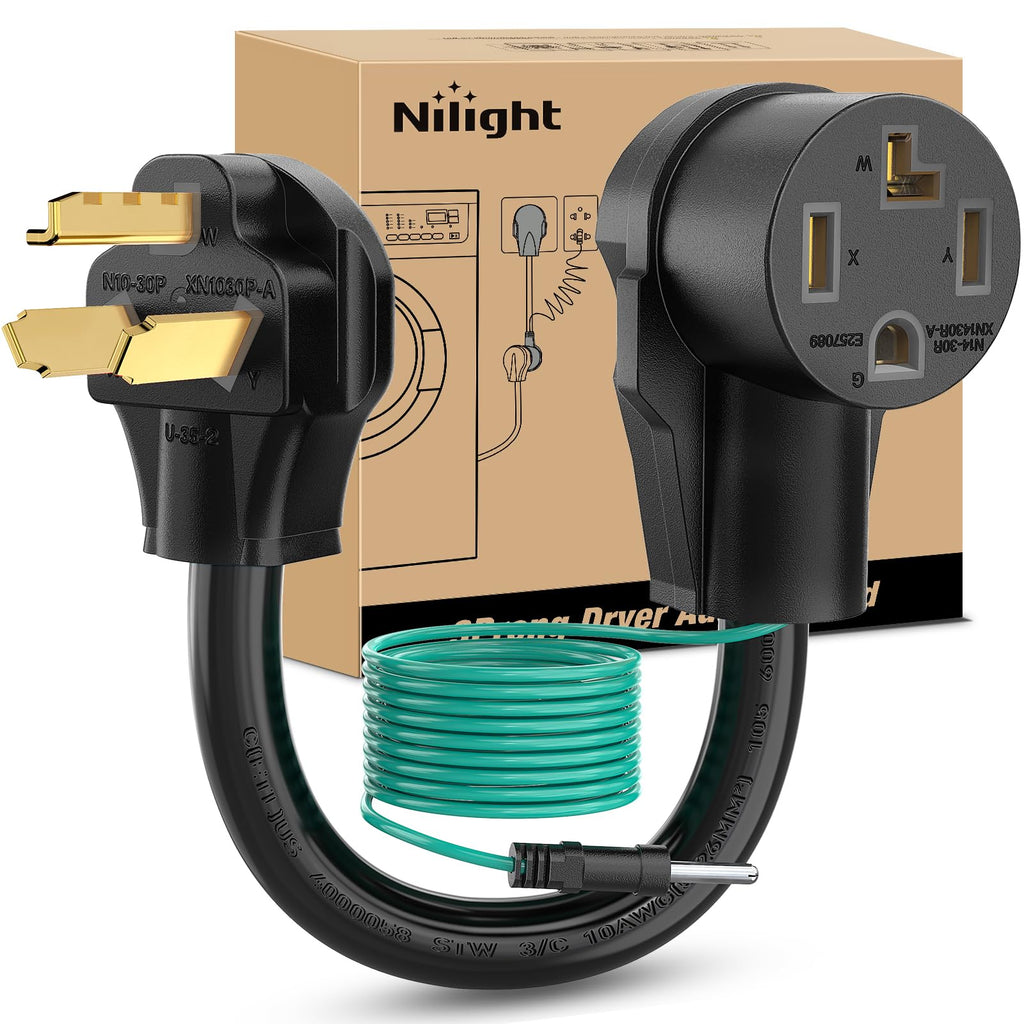 Nilight EV Adapter Cord 30 Amp to 50 Amp 4 Prong Pure Copper New Dryer Outlet to EV Plug Conversion Heavy Duty 10 Gauge Wire Nema 14-30P to 14-50R 30M/50F for Level 2 EVs Using