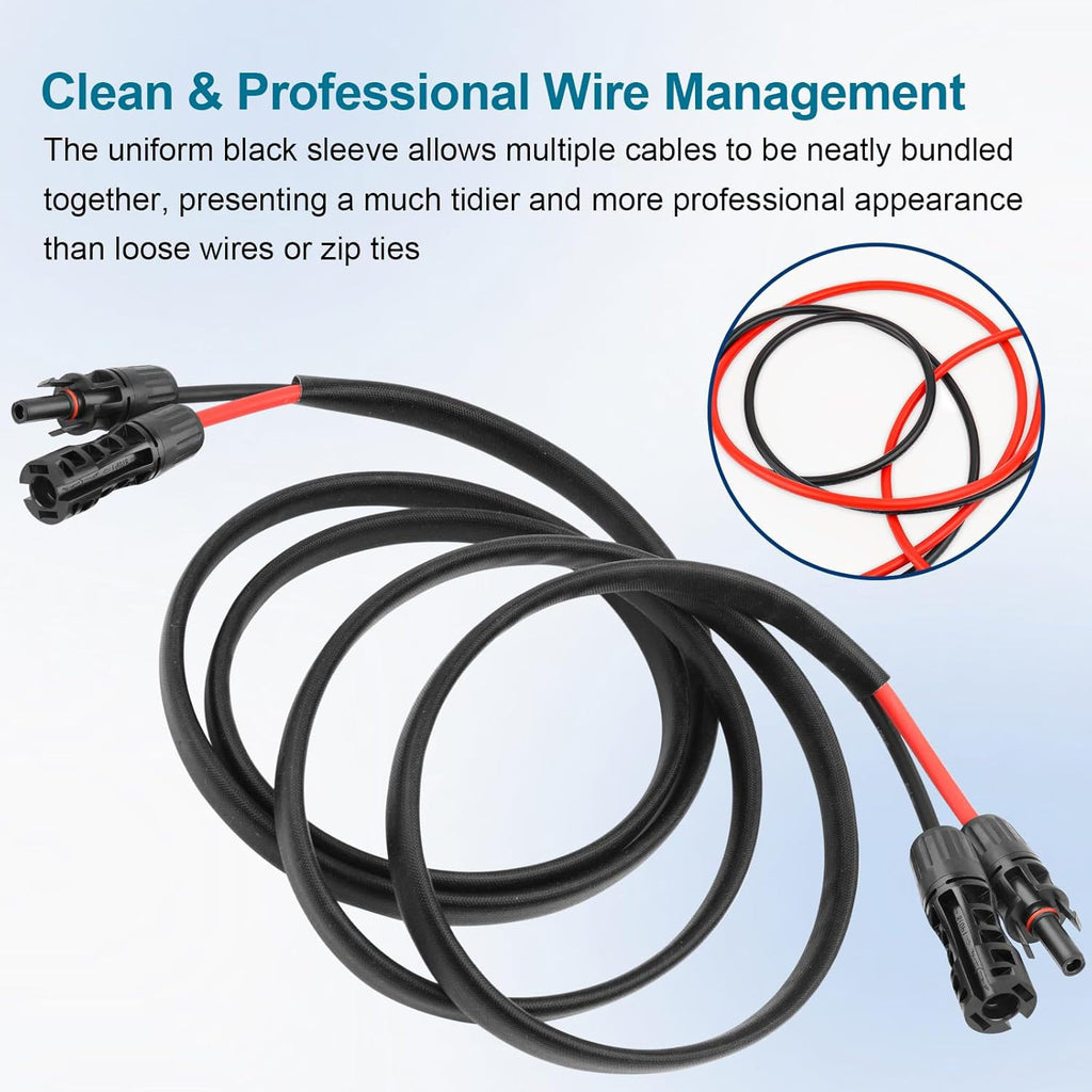 8AWG Solar Cable - 15FT Solar Panel Extension Cord 8 Gauge PV Wire with Flame Retardant Protective Sleeving Female & Male Waterproof Connector for RV, Photovoltaic Systems, Solar Panels (15 Feet)