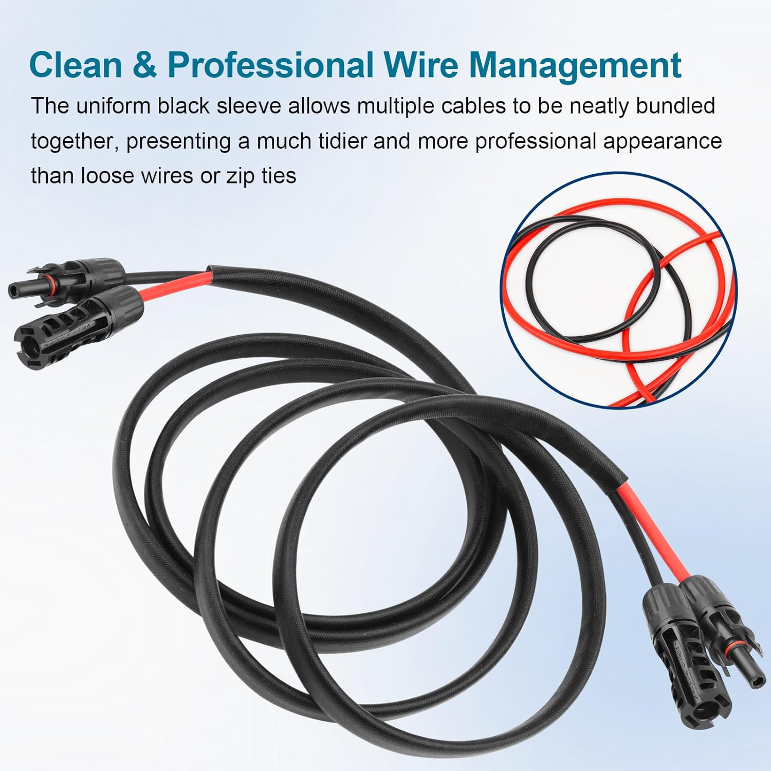 8AWG Solar Cable - 15FT Solar Panel Extension Cord 8 Gauge PV Wire with Flame Retardant Protective Sleeving Female & Male Waterproof Connector for RV, Photovoltaic Systems, Solar Panels (15 Feet)