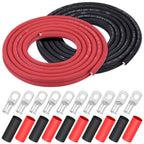 iGreely 4 AWG Gauge Wire Pure Copper Welding Battery Cable for Vehicle Solar,10Ft Black+10Ft Red Flexible OFC Cables with 5pcs of 5/16" & 5pcs 3/8" Copper Lug Terminal Connector Heat Shrink Tubing